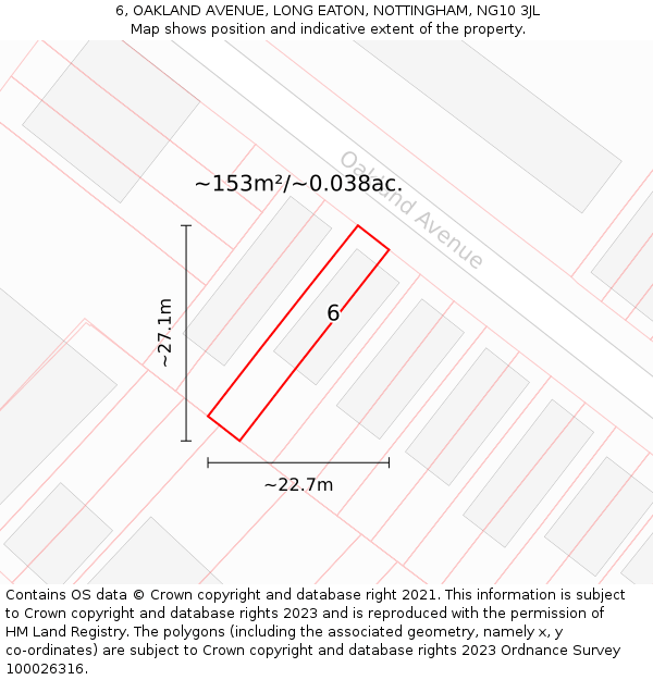 6, OAKLAND AVENUE, LONG EATON, NOTTINGHAM, NG10 3JL: Plot and title map