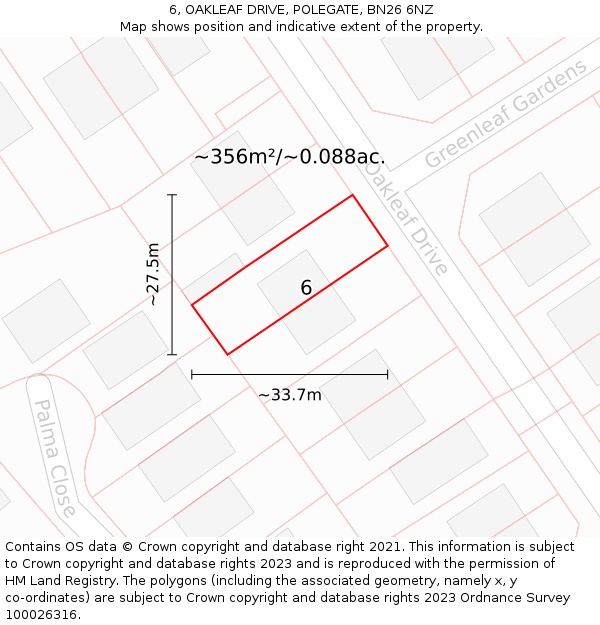 6, OAKLEAF DRIVE, POLEGATE, BN26 6NZ: Plot and title map