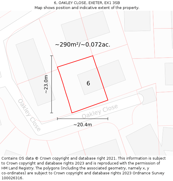 6, OAKLEY CLOSE, EXETER, EX1 3SB: Plot and title map