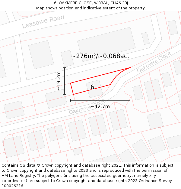6, OAKMERE CLOSE, WIRRAL, CH46 3RJ: Plot and title map
