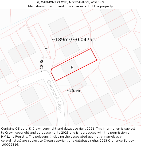 6, OAKMONT CLOSE, NORMANTON, WF6 1UX: Plot and title map