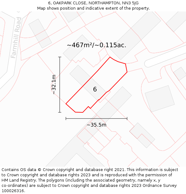 6, OAKPARK CLOSE, NORTHAMPTON, NN3 5JG: Plot and title map