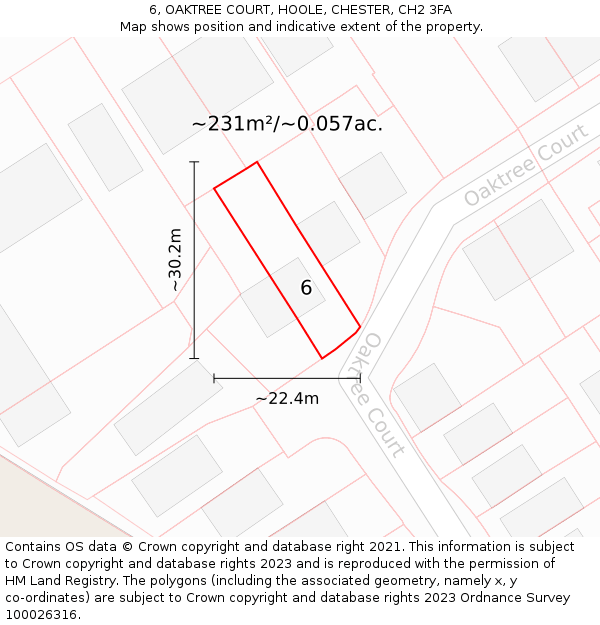 6, OAKTREE COURT, HOOLE, CHESTER, CH2 3FA: Plot and title map