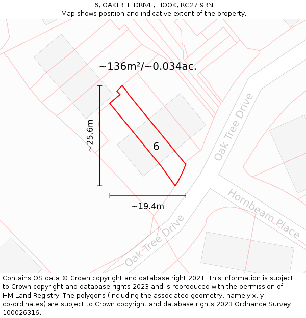 6, OAKTREE DRIVE, HOOK, RG27 9RN: Plot and title map