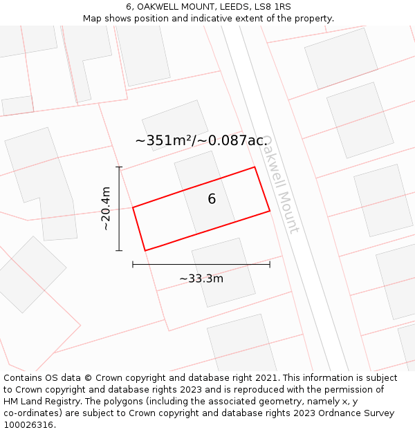 6, OAKWELL MOUNT, LEEDS, LS8 1RS: Plot and title map