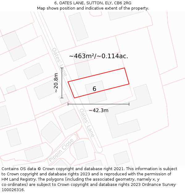 6, OATES LANE, SUTTON, ELY, CB6 2RG: Plot and title map