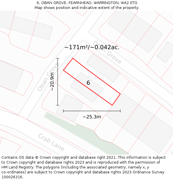 6, OBAN GROVE, FEARNHEAD, WARRINGTON, WA2 0TG: Plot and title map