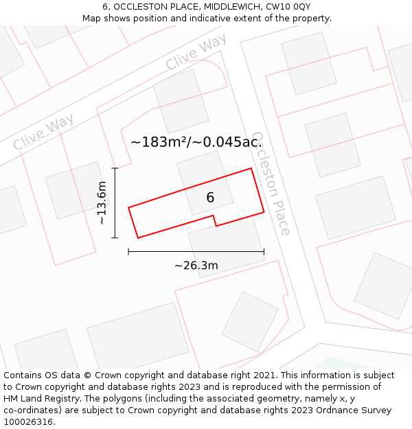 6, OCCLESTON PLACE, MIDDLEWICH, CW10 0QY: Plot and title map