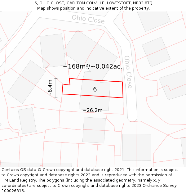 6, OHIO CLOSE, CARLTON COLVILLE, LOWESTOFT, NR33 8TQ: Plot and title map