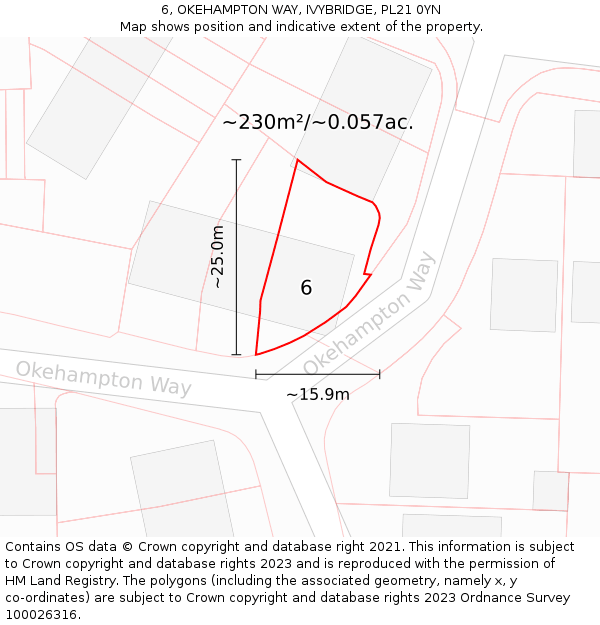 6, OKEHAMPTON WAY, IVYBRIDGE, PL21 0YN: Plot and title map