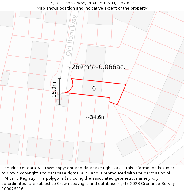 6, OLD BARN WAY, BEXLEYHEATH, DA7 6EP: Plot and title map