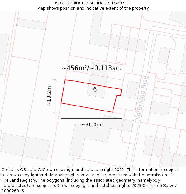 6, OLD BRIDGE RISE, ILKLEY, LS29 9HH: Plot and title map