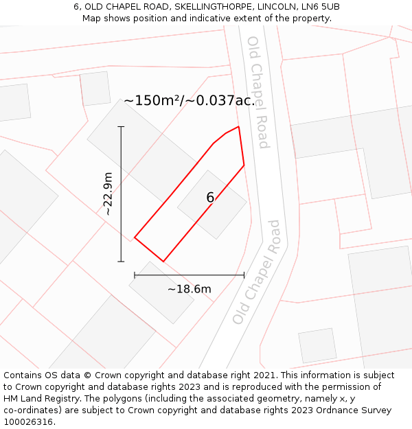 6, OLD CHAPEL ROAD, SKELLINGTHORPE, LINCOLN, LN6 5UB: Plot and title map