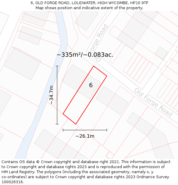 6, OLD FORGE ROAD, LOUDWATER, HIGH WYCOMBE, HP10 9TP: Plot and title map