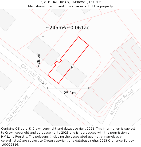 6, OLD HALL ROAD, LIVERPOOL, L31 5LZ: Plot and title map