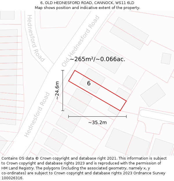 6, OLD HEDNESFORD ROAD, CANNOCK, WS11 6LD: Plot and title map
