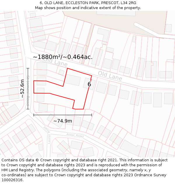 6, OLD LANE, ECCLESTON PARK, PRESCOT, L34 2RG: Plot and title map