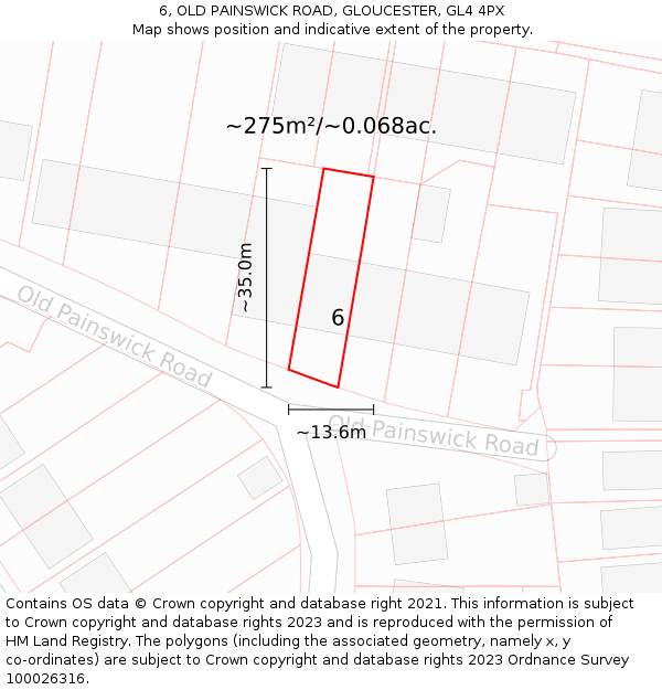 6, OLD PAINSWICK ROAD, GLOUCESTER, GL4 4PX: Plot and title map