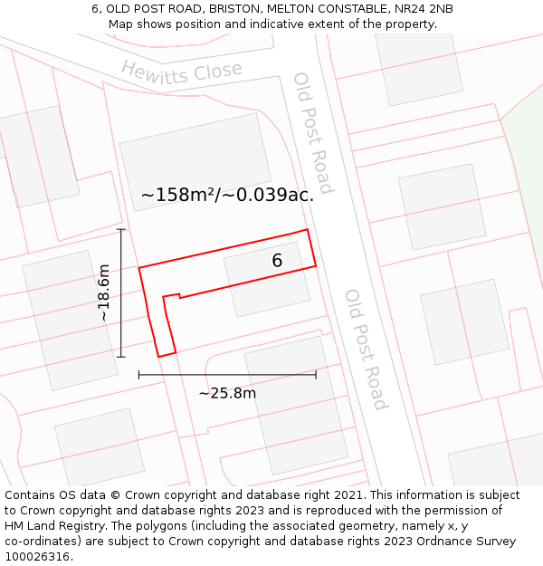 6, OLD POST ROAD, BRISTON, MELTON CONSTABLE, NR24 2NB: Plot and title map
