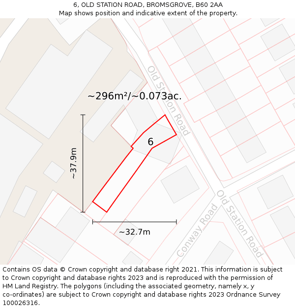6, OLD STATION ROAD, BROMSGROVE, B60 2AA: Plot and title map