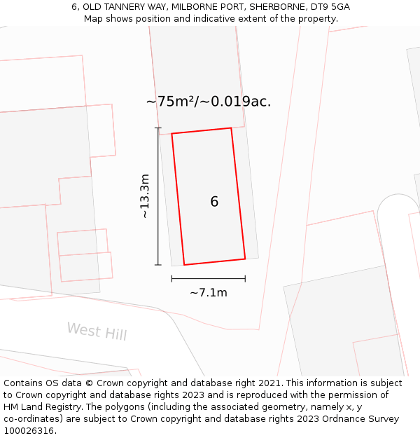 6, OLD TANNERY WAY, MILBORNE PORT, SHERBORNE, DT9 5GA: Plot and title map