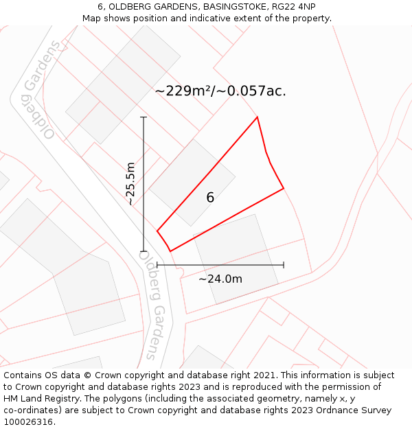 6, OLDBERG GARDENS, BASINGSTOKE, RG22 4NP: Plot and title map