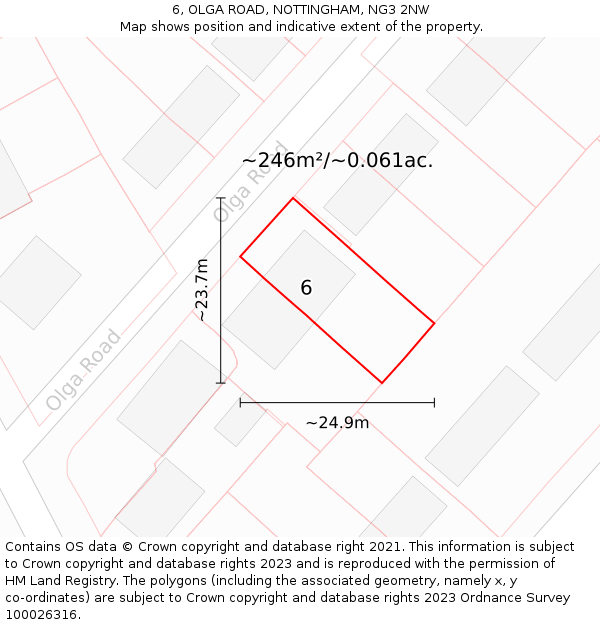 6, OLGA ROAD, NOTTINGHAM, NG3 2NW: Plot and title map