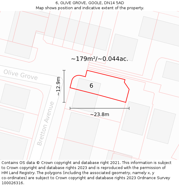 6, OLIVE GROVE, GOOLE, DN14 5AD: Plot and title map