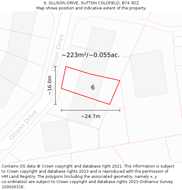 6, OLLISON DRIVE, SUTTON COLDFIELD, B74 3DZ: Plot and title map