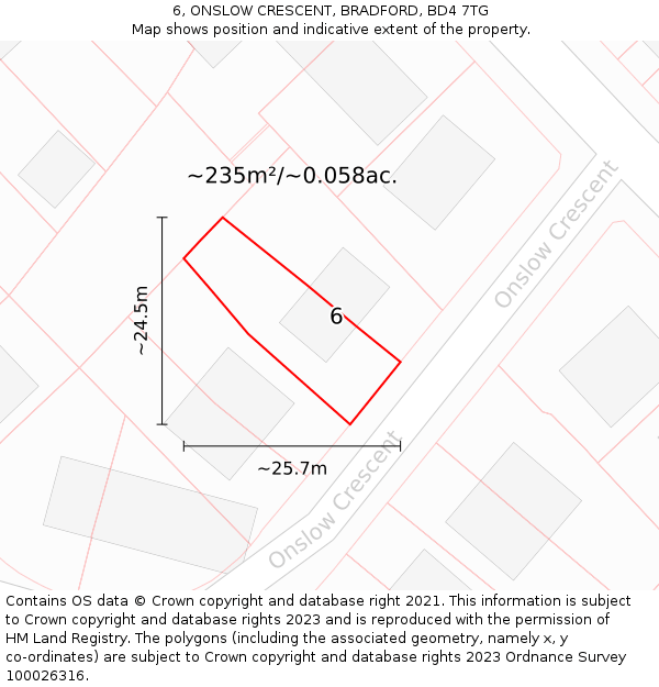 6, ONSLOW CRESCENT, BRADFORD, BD4 7TG: Plot and title map