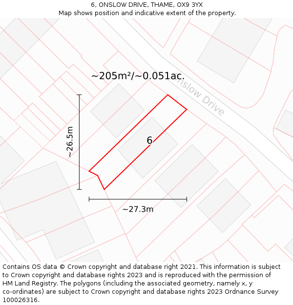 6, ONSLOW DRIVE, THAME, OX9 3YX: Plot and title map