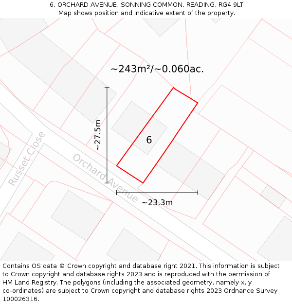 6, ORCHARD AVENUE, SONNING COMMON, READING, RG4 9LT: Plot and title map