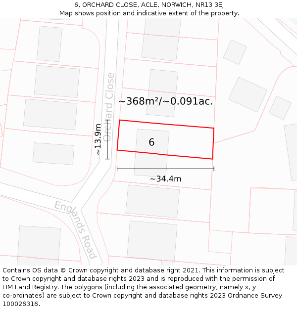 6, ORCHARD CLOSE, ACLE, NORWICH, NR13 3EJ: Plot and title map