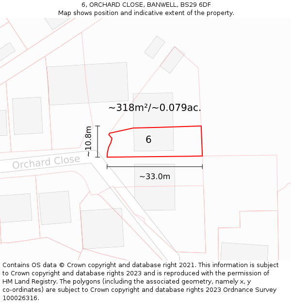 6, ORCHARD CLOSE, BANWELL, BS29 6DF: Plot and title map