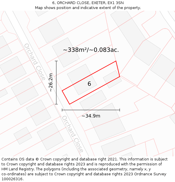 6, ORCHARD CLOSE, EXETER, EX1 3SN: Plot and title map