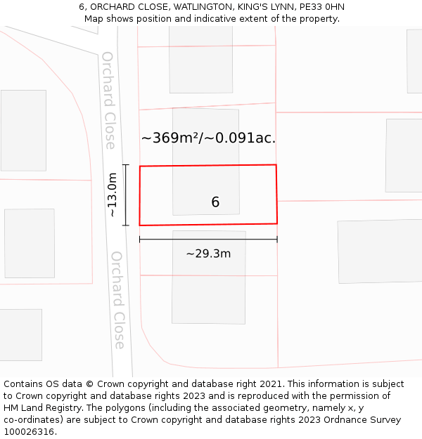 6, ORCHARD CLOSE, WATLINGTON, KING'S LYNN, PE33 0HN: Plot and title map