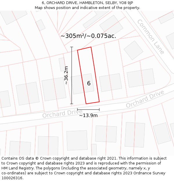 6, ORCHARD DRIVE, HAMBLETON, SELBY, YO8 9JP: Plot and title map