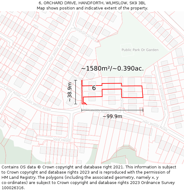 6, ORCHARD DRIVE, HANDFORTH, WILMSLOW, SK9 3BL: Plot and title map