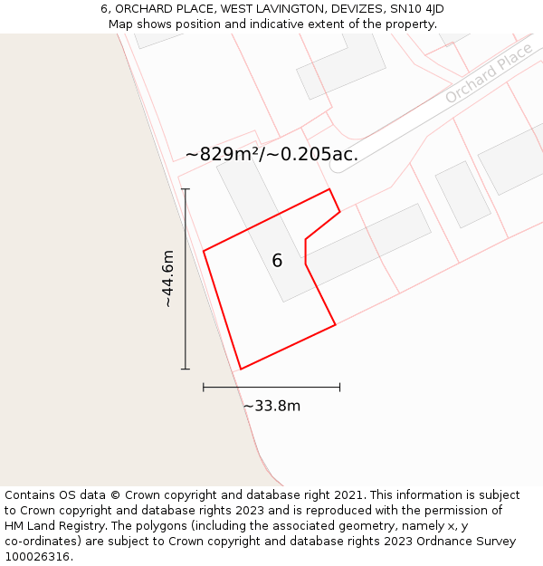 6, ORCHARD PLACE, WEST LAVINGTON, DEVIZES, SN10 4JD: Plot and title map