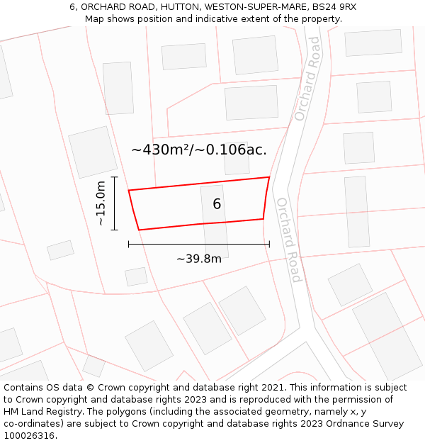 6, ORCHARD ROAD, HUTTON, WESTON-SUPER-MARE, BS24 9RX: Plot and title map