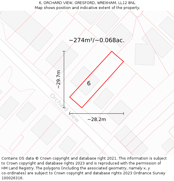 6, ORCHARD VIEW, GRESFORD, WREXHAM, LL12 8NL: Plot and title map