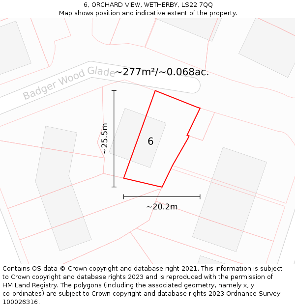 6, ORCHARD VIEW, WETHERBY, LS22 7QQ: Plot and title map