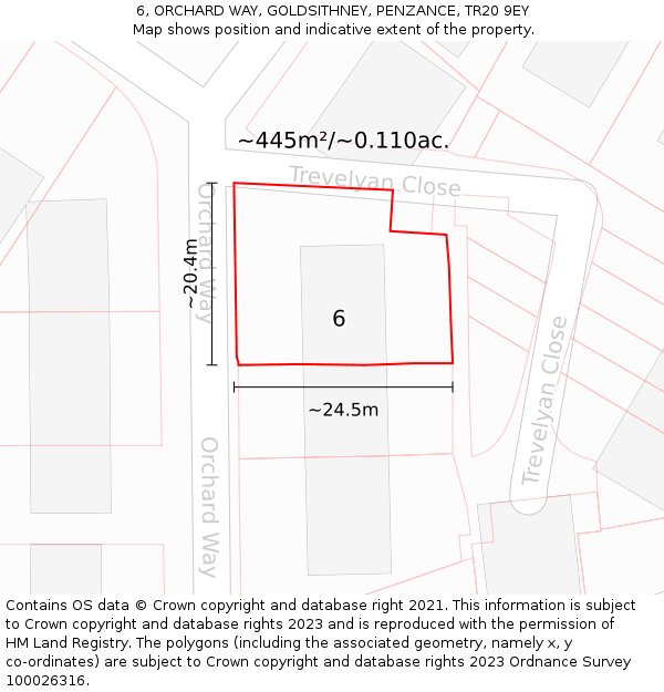 6, ORCHARD WAY, GOLDSITHNEY, PENZANCE, TR20 9EY: Plot and title map