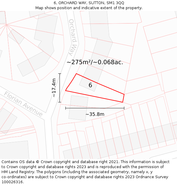 6, ORCHARD WAY, SUTTON, SM1 3QQ: Plot and title map
