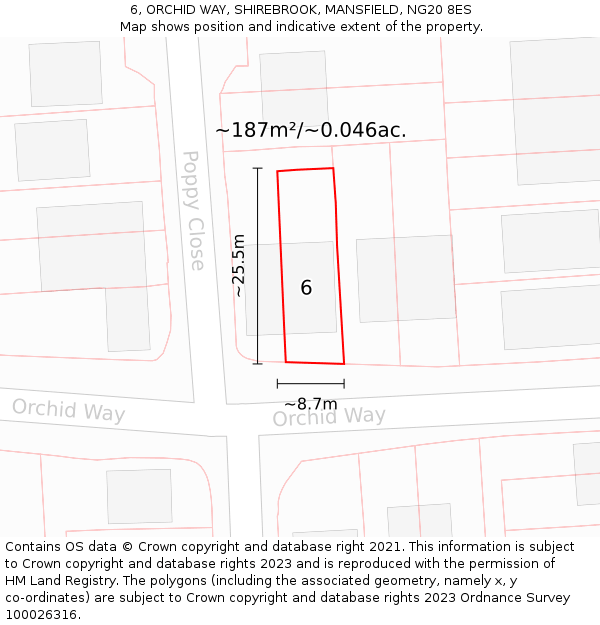 6, ORCHID WAY, SHIREBROOK, MANSFIELD, NG20 8ES: Plot and title map