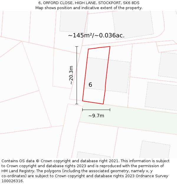 6, ORFORD CLOSE, HIGH LANE, STOCKPORT, SK6 8DS: Plot and title map