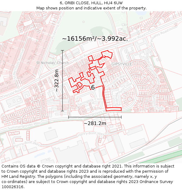 6, ORIBI CLOSE, HULL, HU4 6UW: Plot and title map