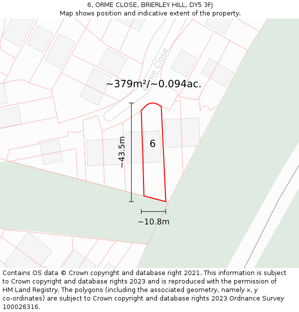 6, ORME CLOSE, BRIERLEY HILL, DY5 3FJ: Plot and title map