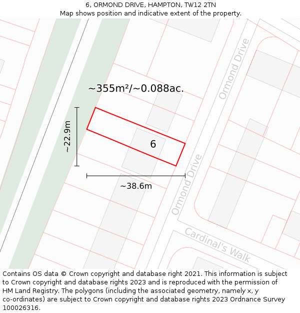 6, ORMOND DRIVE, HAMPTON, TW12 2TN: Plot and title map