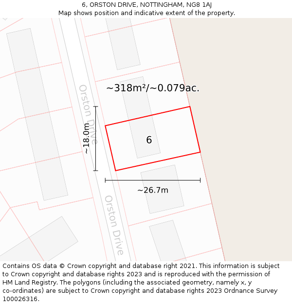6, ORSTON DRIVE, NOTTINGHAM, NG8 1AJ: Plot and title map